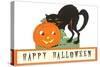 Happy Halloween, Cat and Jack O'Lantern-null-Stretched Canvas