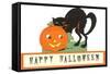 Happy Halloween, Cat and Jack O'Lantern-null-Framed Stretched Canvas