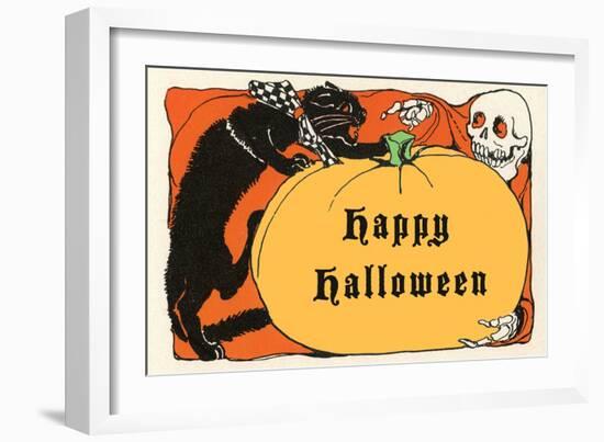 Happy Halloween, Cat, Skeleton-null-Framed Art Print