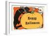 Happy Halloween, Cat, Skeleton-null-Framed Art Print