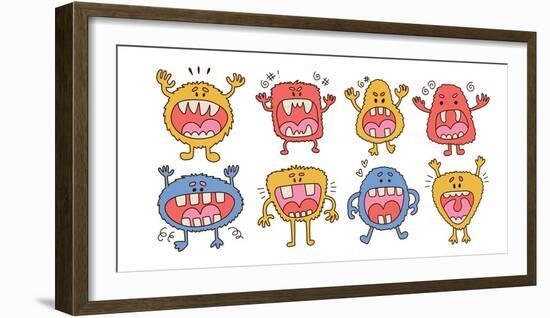 Happy Halloween Characters. Monster Icon Line Set. Cute Linear Sketch Cartoon Baby Beasts. Funny Fa-Svetlana Shamshurina-Framed Photographic Print