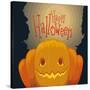 Happy Halloween Pumpkin Poster with Spooky Background, Vector Illustration-PenWin-Stretched Canvas