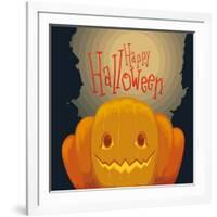 Happy Halloween Pumpkin Poster with Spooky Background, Vector Illustration-PenWin-Framed Art Print