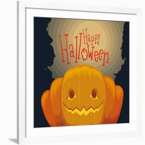 Happy Halloween Pumpkin Poster with Spooky Background, Vector Illustration-PenWin-Framed Art Print