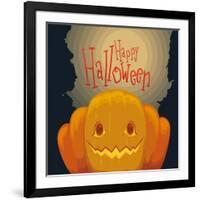 Happy Halloween Pumpkin Poster with Spooky Background, Vector Illustration-PenWin-Framed Art Print