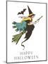 Happy Halloween, Witch and Bat-null-Mounted Art Print