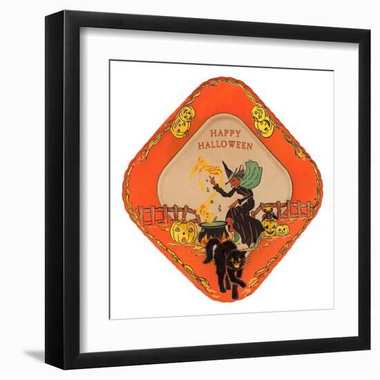 Happy Halloween, Witch and Black Cat-null-Framed Art Print