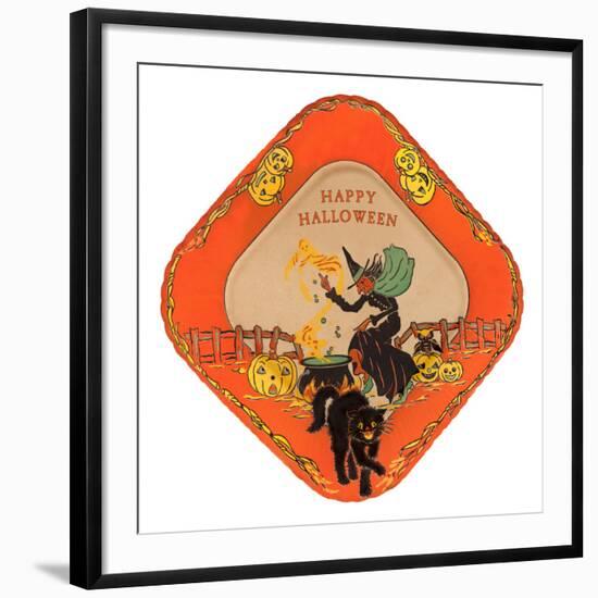 Happy Halloween, Witch and Black Cat-null-Framed Art Print