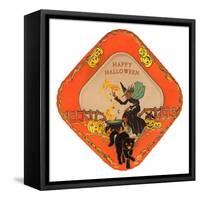 Happy Halloween, Witch and Black Cat-null-Framed Stretched Canvas