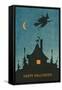Happy Halloween, Witch Flying over House-null-Framed Stretched Canvas