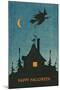 Happy Halloween, Witch Flying over House-null-Mounted Art Print