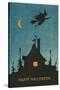 Happy Halloween, Witch Flying over House-null-Stretched Canvas