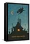 Happy Halloween, Witch Flying over House-null-Framed Stretched Canvas