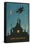 Happy Halloween, Witch Flying over House-null-Framed Stretched Canvas