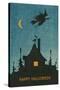 Happy Halloween, Witch Flying over House-null-Stretched Canvas
