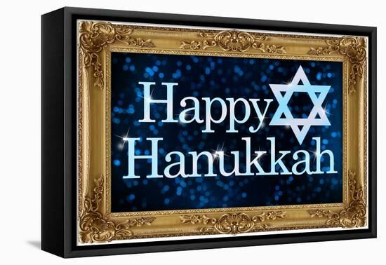 Happy Hanukkah Faux Framed Holiday Poster-null-Framed Stretched Canvas