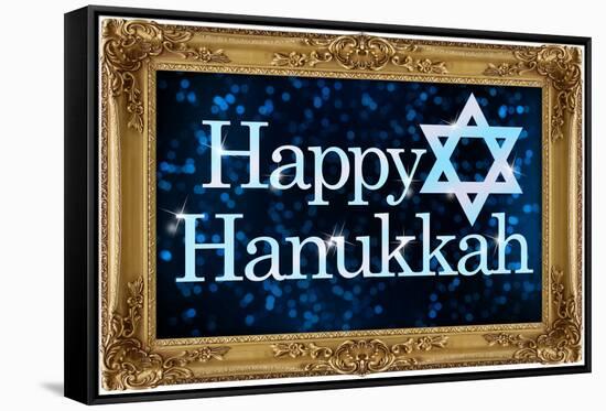 Happy Hanukkah Faux Framed Holiday Poster-null-Framed Stretched Canvas