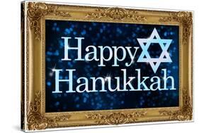 Happy Hanukkah Faux Framed Holiday Poster-null-Stretched Canvas