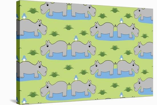 Happy Hippos-Joanne Paynter Design-Stretched Canvas