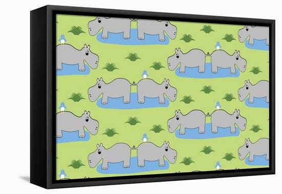 Happy Hippos-Joanne Paynter Design-Framed Stretched Canvas