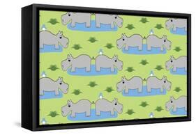 Happy Hippos-Joanne Paynter Design-Framed Stretched Canvas