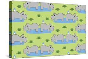 Happy Hippos-Joanne Paynter Design-Stretched Canvas