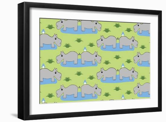 Happy Hippos-Joanne Paynter Design-Framed Giclee Print