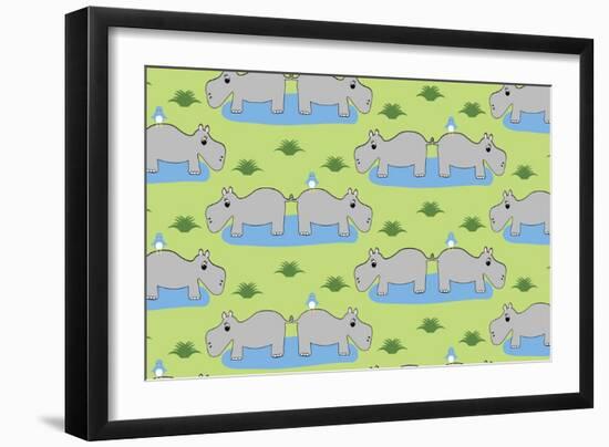 Happy Hippos-Joanne Paynter Design-Framed Premium Giclee Print