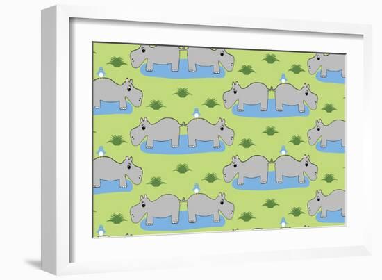 Happy Hippos-Joanne Paynter Design-Framed Premium Giclee Print