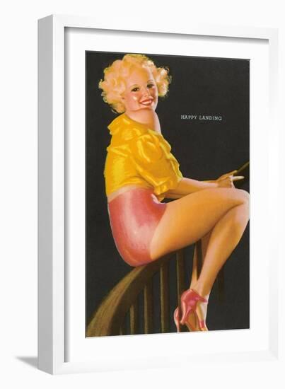 Happy Landing, Girl on Rail-null-Framed Art Print