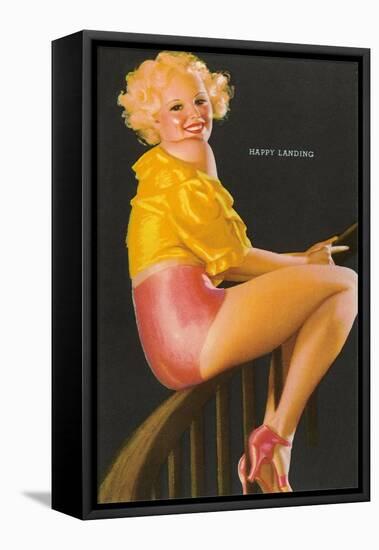 Happy Landing, Girl on Rail-null-Framed Stretched Canvas