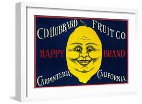 Happy Lemon Label - Carpinteria, CA-Lantern Press-Framed Art Print