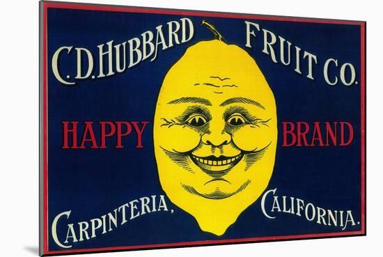 Happy Lemon Label - Carpinteria, CA-Lantern Press-Mounted Art Print