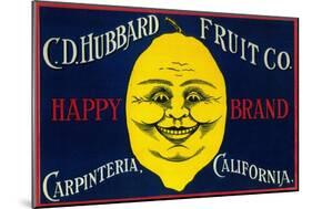 Happy Lemon Label - Carpinteria, CA-Lantern Press-Mounted Art Print