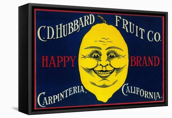 Happy Lemon Label - Carpinteria, CA-Lantern Press-Framed Stretched Canvas