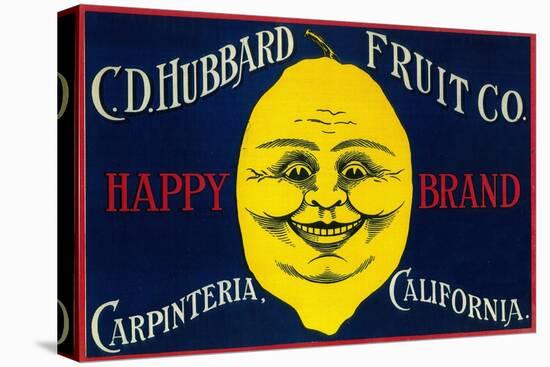 Happy Lemon Label - Carpinteria, CA-Lantern Press-Stretched Canvas