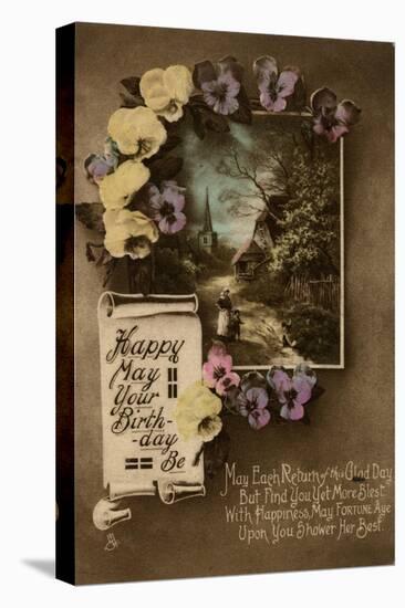 Happy May Your Birthday Be, Country Scene and Flowers-null-Stretched Canvas