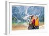 Happy Mother and Baby Making Selfie on Lake Braies in South Tyrol, Italy-Mr Alliance-Framed Photographic Print