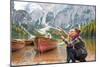 Happy Mother and Baby Pointing on Copy Space While on Lake Braies in South Tyrol, Italy-Mr Alliance-Mounted Photographic Print