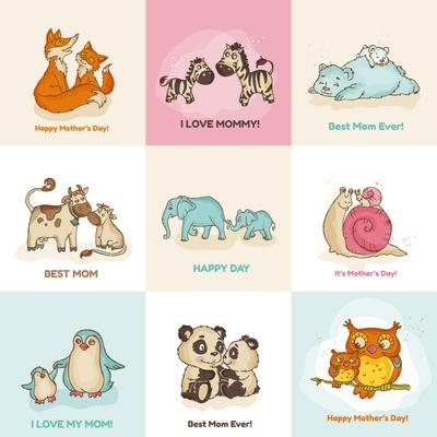 Happy Mother's Day Cards - with Cute Animals - in Vector' Prints -  woodhouse 