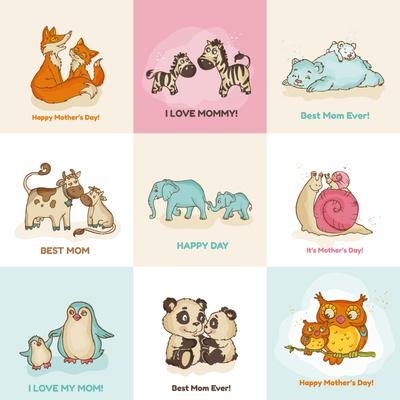Happy Mother's Day Cards - with Cute Animals - in Vector' Prints - woodhouse Happy Mother's Day Cards - with Cute Animals - in Vector' Prints - woodhouse