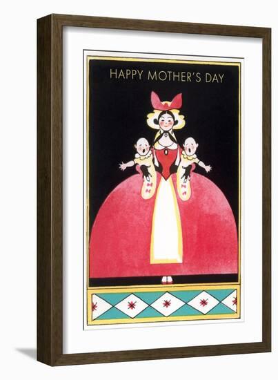 Happy Mother's Day, Woman Holding Two Babies-null-Framed Art Print