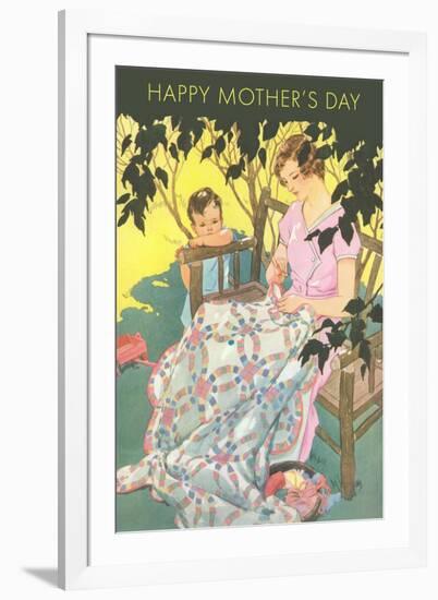 Happy Mother's Day, Woman Mending Blanket-null-Framed Art Print