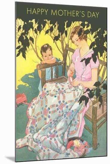 Happy Mother's Day, Woman Mending Blanket-null-Mounted Art Print