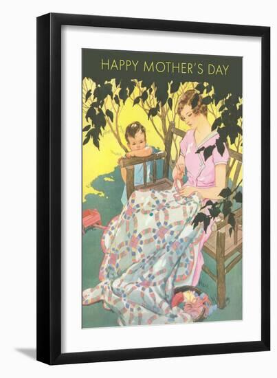 Happy Mother's Day, Woman Mending Blanket-null-Framed Art Print