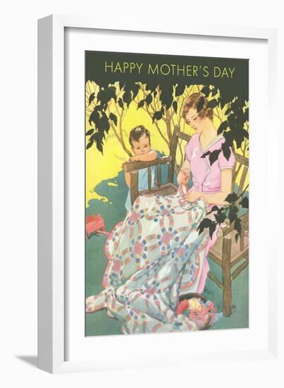 Happy Mother's Day, Woman Mending Blanket-null-Framed Art Print