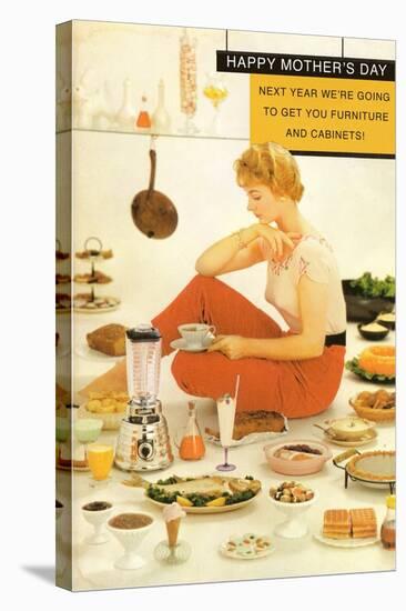 Happy Mother's Day, Woman Sitting on Floor Surrounded by Food-null-Stretched Canvas