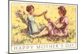 Happy Mothers Day, Mother and Child on Grass-null-Mounted Art Print