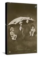 Happy New Year Card with Two Babies Hanging from an Umbrella, Sent in 1913-French Photographer-Stretched Canvas