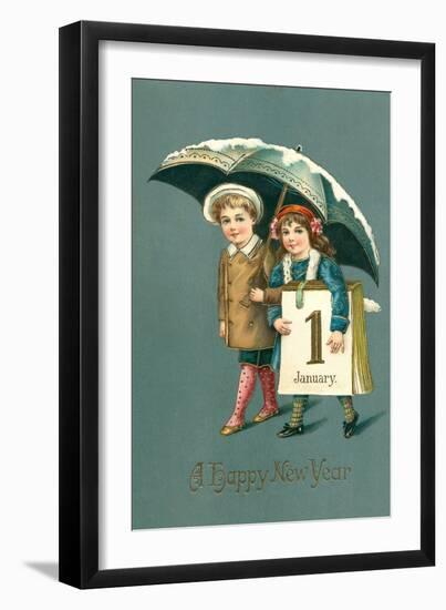 Happy New Year, Children with Calendar Page-null-Framed Art Print